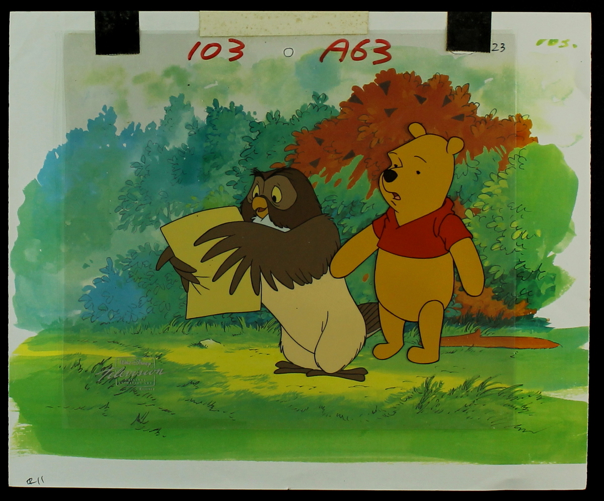 Winnie The Pooh & Owl Original 1980's 11x13 Walt Disney Hand-Painted Animation Cel (Walt Disney Seal) at PristineAuction.com Winnie The Pooh & Owl Original 1980's 11x13 Walt Disney Hand-Painted Animation Cel (Walt Disney Seal) at PristineAuction.com