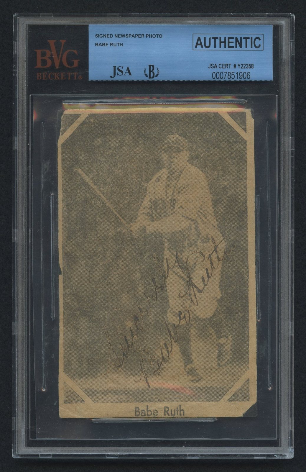 Babe Ruth Signed Vintage Yankees Newspaper Photo Inscribed 