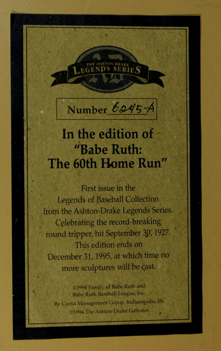 Babe Ruth 14" Ashton-Drake "Legends Series" LE Yankees Sculpture with Base at PristineAuction.com Babe Ruth 14" Ashton-Drake "Legends Series" LE Yankees Sculpture with Base at PristineAuction.com
