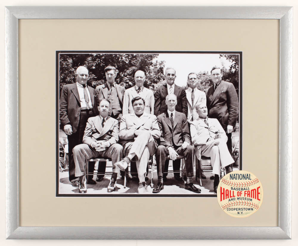 Babe Ruth & the MLB Inaugural Hall of Fame Class 17.5x21.5 Custom Framed Photo Display with Vintage Hall of Fame Patch at PristineAuction.com Babe Ruth & the MLB Inaugural Hall of Fame Class 17.5x21.5 Custom Framed Photo Display with Vintage Hall of Fame Patch at PristineAuction.com