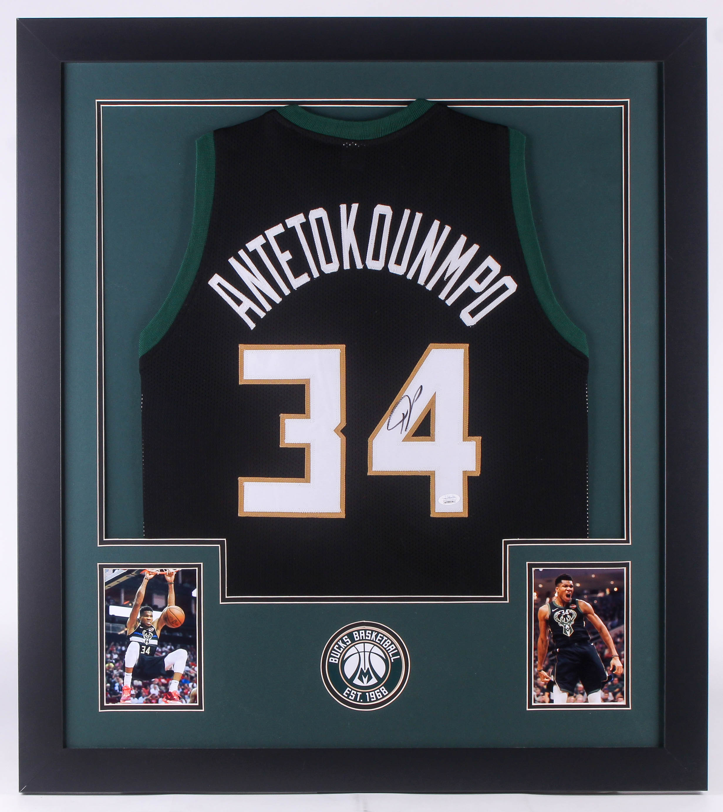 Giannis Antetokounmpo Signed 31x35 Custom Framed Jersey (JSA COA) at PristineAuction.com Giannis Antetokounmpo Signed 31x35 Custom Framed Jersey (JSA COA) at PristineAuction.com