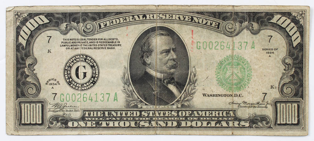1934-A $1,000 One-Thousand Dollar Federal Reserve Note at PristineAuction.com 1934-A $1,000 One-Thousand Dollar Federal Reserve Note at PristineAuction.com