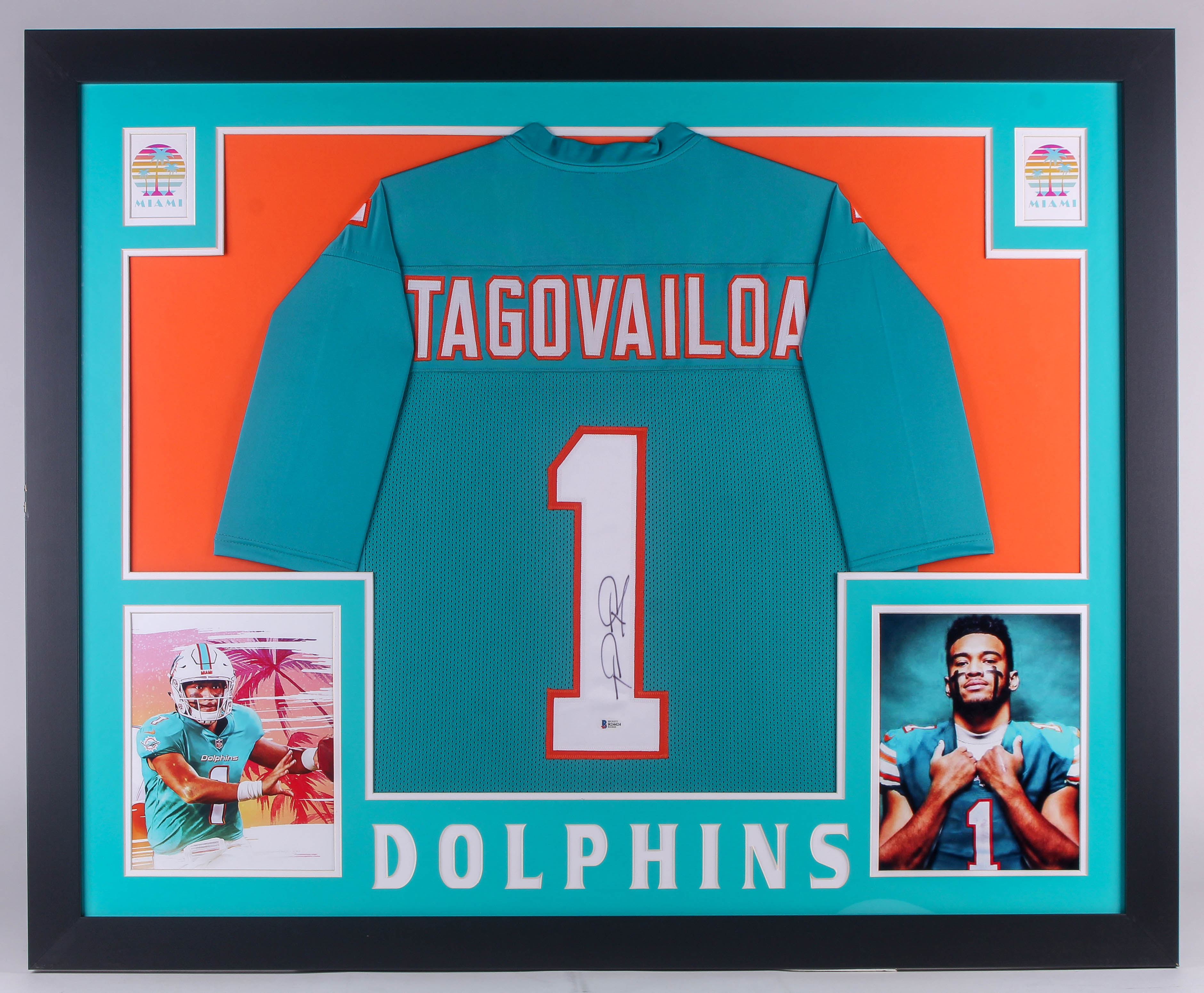 Tua Tagovailoa Signed 35x43 Custom Framed Jersey (Beckett COA) at PristineAuction.com Tua Tagovailoa Signed 35x43 Custom Framed Jersey (Beckett COA) at PristineAuction.com