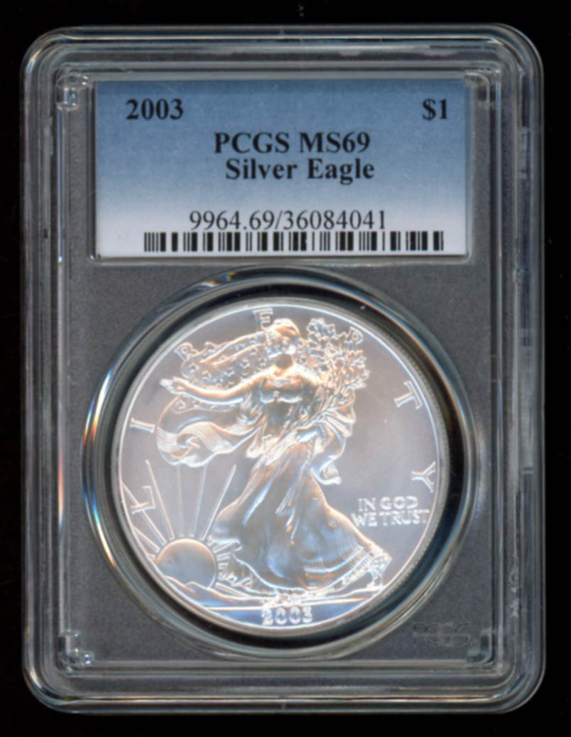 2003 American Silver Eagle $1 One Dollar Coin (PCGS MS69) at PristineAuction.com 2003 American Silver Eagle $1 One Dollar Coin (PCGS MS69) at PristineAuction.com