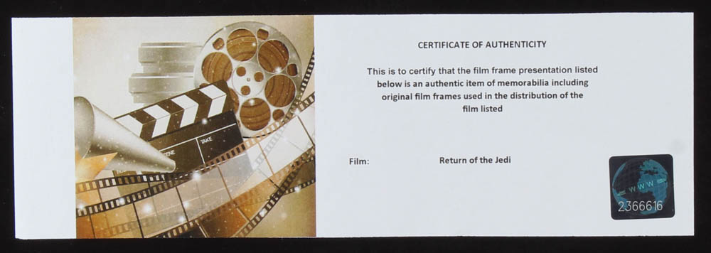 "Star Wars Episode VI: Return of the Jedi" LE 8x10 Custom Matted Original Film / Movie Cell Display at PristineAuction.com "Star Wars Episode VI: Return of the Jedi" LE 8x10 Custom Matted Original Film / Movie Cell Display at PristineAuction.com