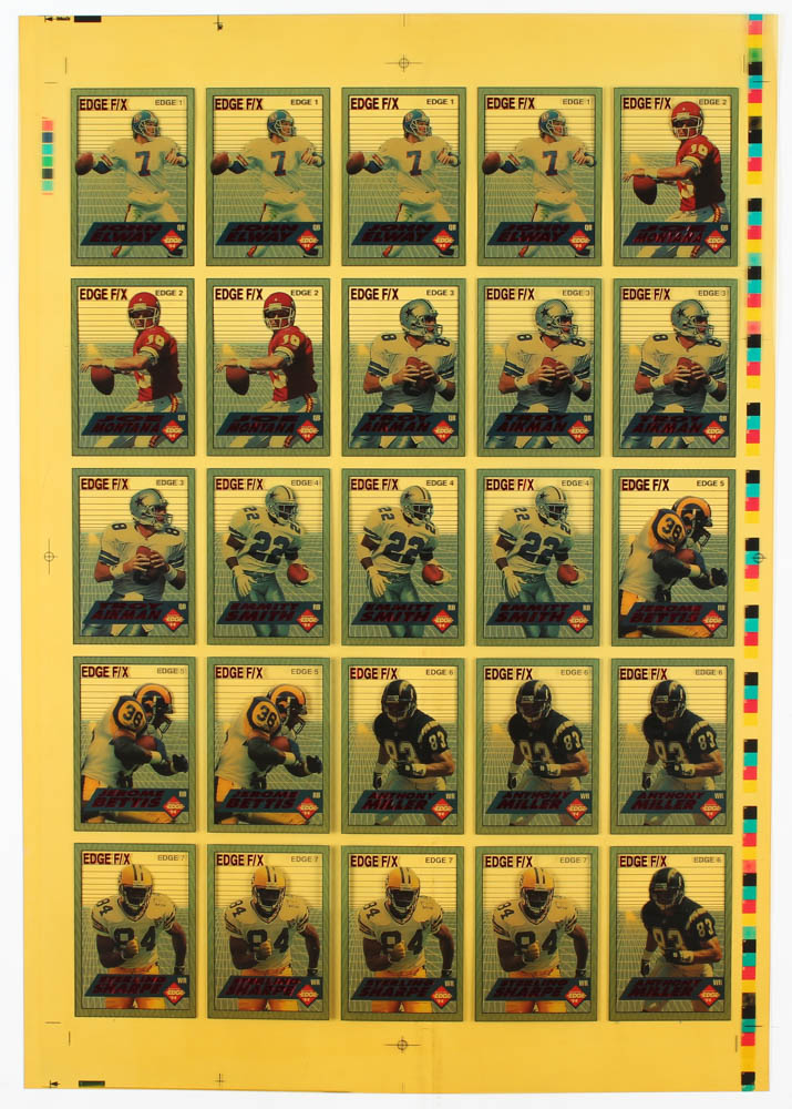 Uncut Sheet of (25) 1994 Collector's Edge Football Cards with 1 John