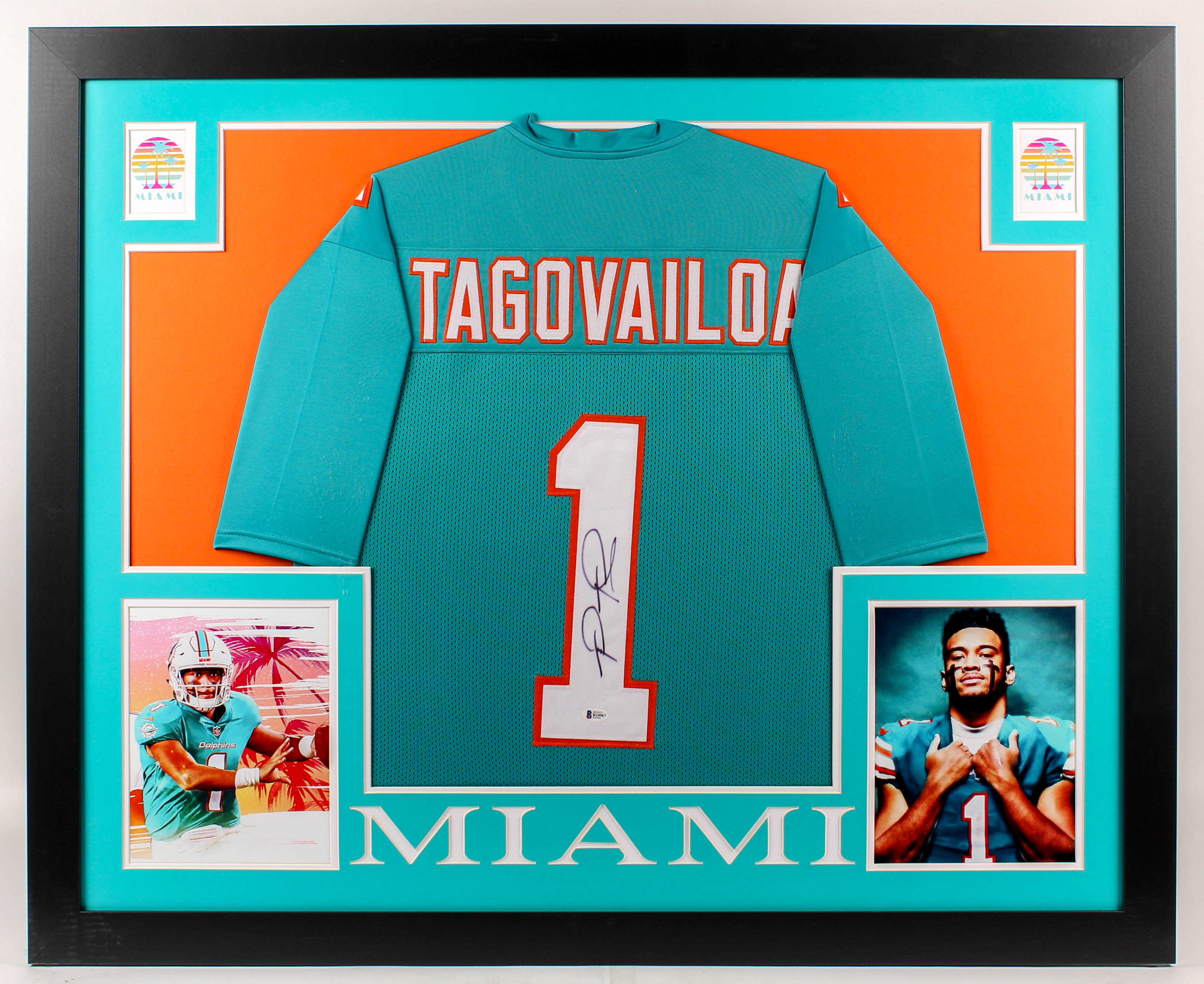Tua Tagovailoa Signed 35x43 Custom Framed Jersey (Beckett Hologram) at PristineAuction.com Tua Tagovailoa Signed 35x43 Custom Framed Jersey (Beckett Hologram) at PristineAuction.com