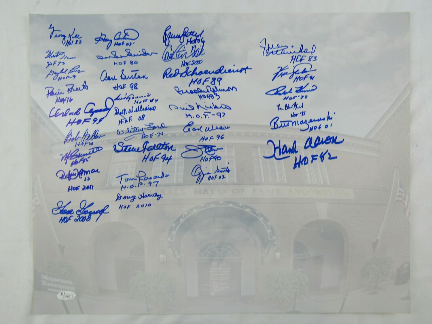 Baseball Hall of Fame 16x20 Photo Signed by (32) with Hank Aaron, Ozzie Smith, Gary Carter, Carlton Fisk, Mike Schmidt, Roberto Alomar, Ralph Kiner with (32) Inscriptions (JSA LOA) at PristineAuction.com Baseball Hall of Fame 16x20 Photo Signed by (32) with Hank Aaron, Ozzie Smith, Gary Carter, Carlton Fisk, Mike Schmidt, Roberto Alomar, Ralph Kiner with (32) Inscriptions (JSA LOA) at PristineAuction.com