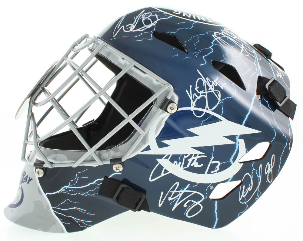 2019-20 Lightning Full-Size Goalie Mask Team-Signed by (17) with Andrei Vasilevskiy, Victor Hedman, Brayden Point (JSA ALOA) at PristineAuction.com 2019-20 Lightning Full-Size Goalie Mask Team-Signed by (17) with Andrei Vasilevskiy, Victor Hedman, Brayden Point (JSA ALOA) at PristineAuction.com