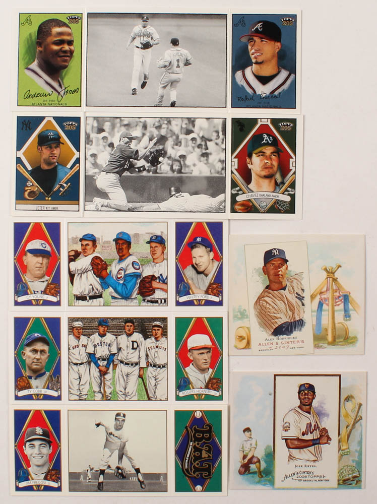 Lot of (7) Baseball Cards With Derek Jeter / Eric Chavez 2003 Topps 205 Triple Folder Polar Bear #TF47,  Andruw Jones / Rafael Furcal 2003 Topps 205 Triple Folder Brooklyn #TF65, Ty Cobb / Rogers Hornsby 1993 Upper Deck All-Time Heroes #160