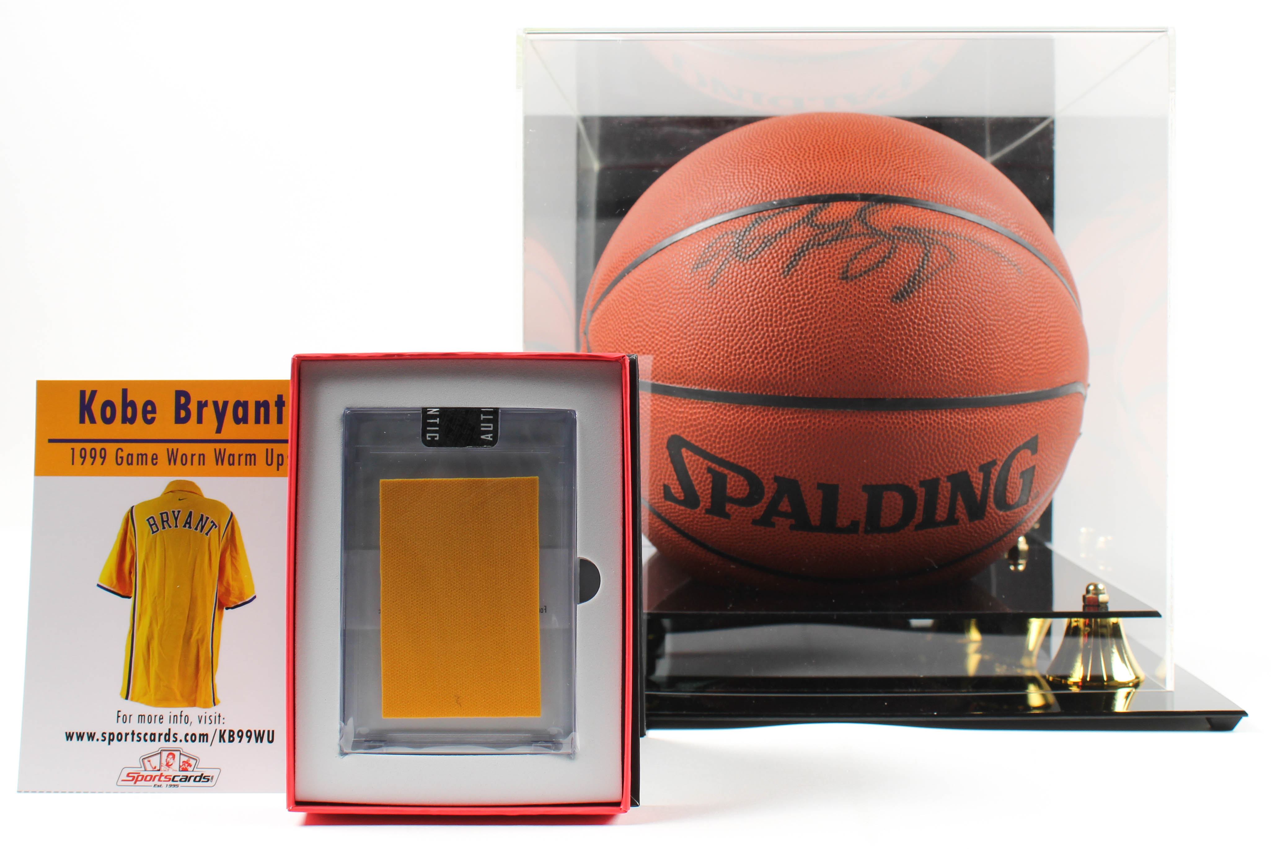 Lot of (2) Kobe Bryant Items With Signed NBA Basketball WIth DIsplay Case & 1999 Game Worn Warm Ups Piece (Beckett LOA & PSA Hologram) at PristineAuction.com Lot of (2) Kobe Bryant Items With Signed NBA Basketball WIth DIsplay Case & 1999 Game Worn Warm Ups Piece (Beckett LOA & PSA Hologram) at PristineAuction.com