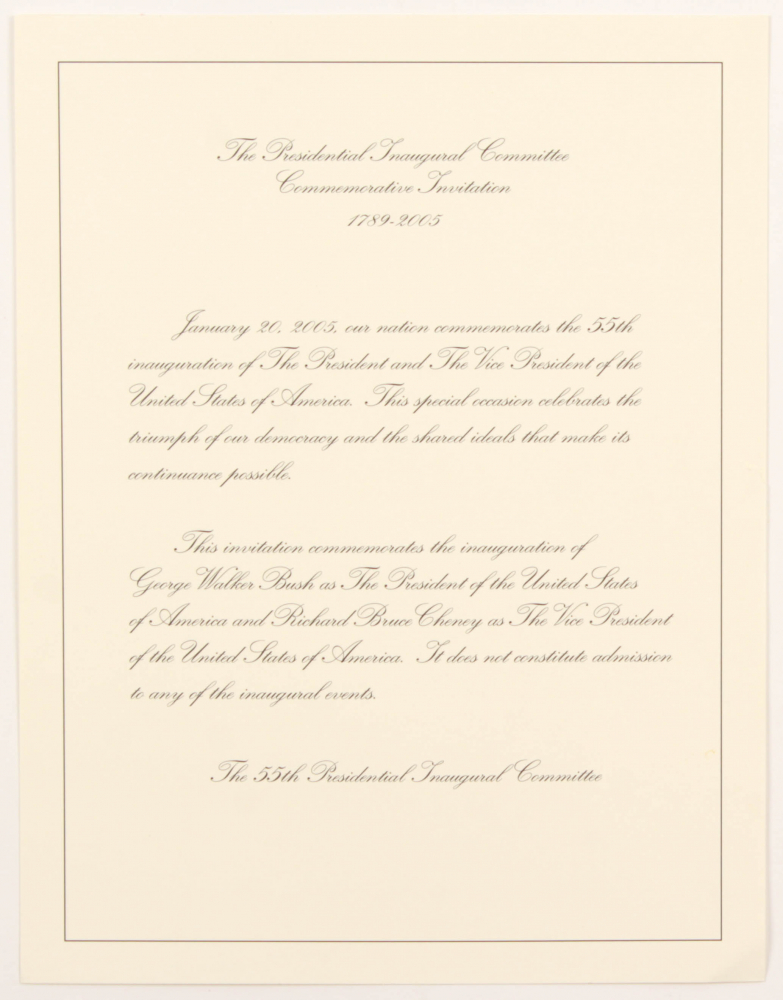 George W. Bush 2005 Presidential Inauguration Invitation | Pristine Auction
