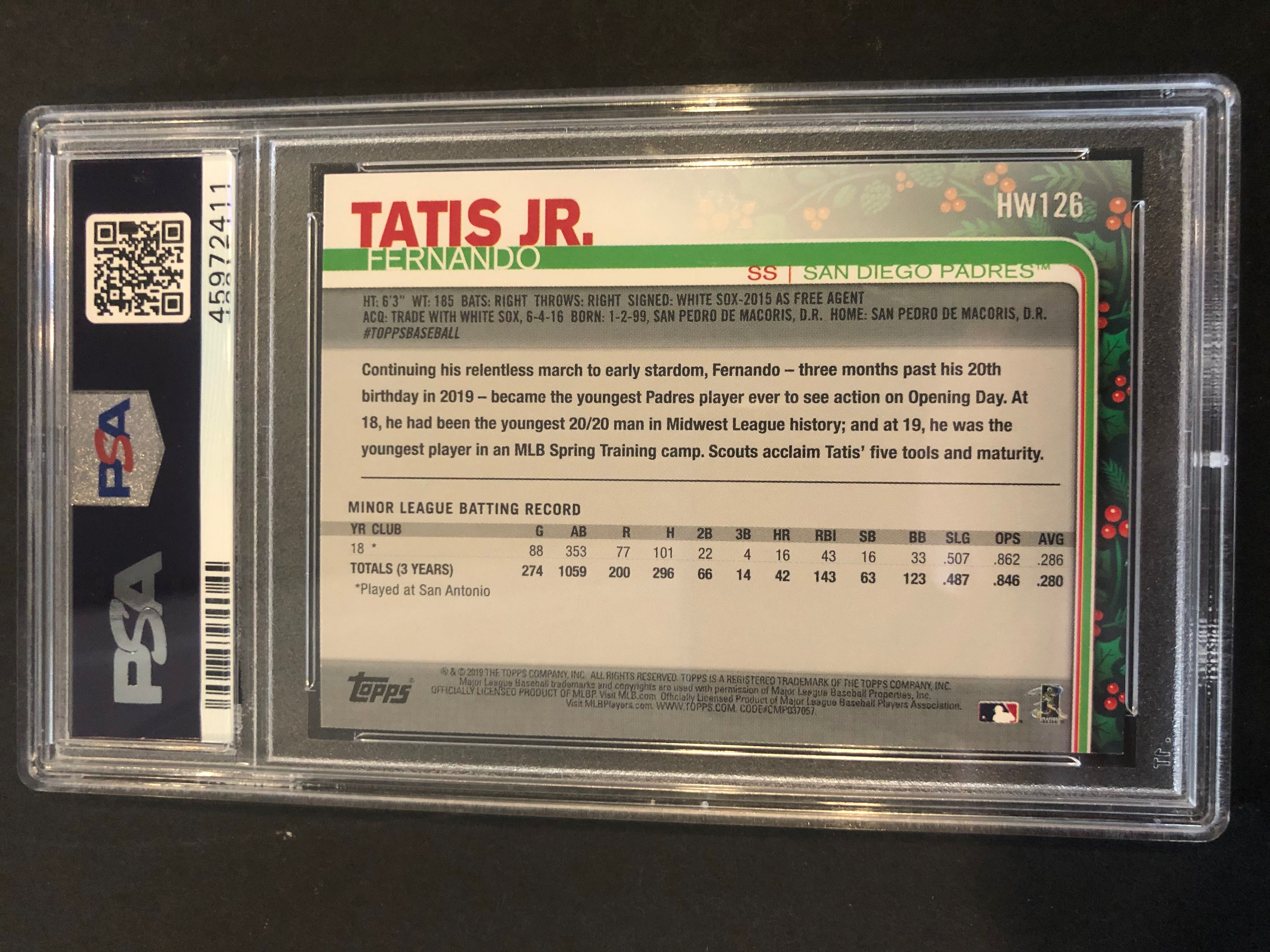 Fernando Tatis Jr. 2019 Topps Holiday #126 No Garland / No Lights RC (PSA 10) at PristineAuction.com Fernando Tatis Jr. 2019 Topps Holiday #126 No Garland / No Lights RC (PSA 10) at PristineAuction.com