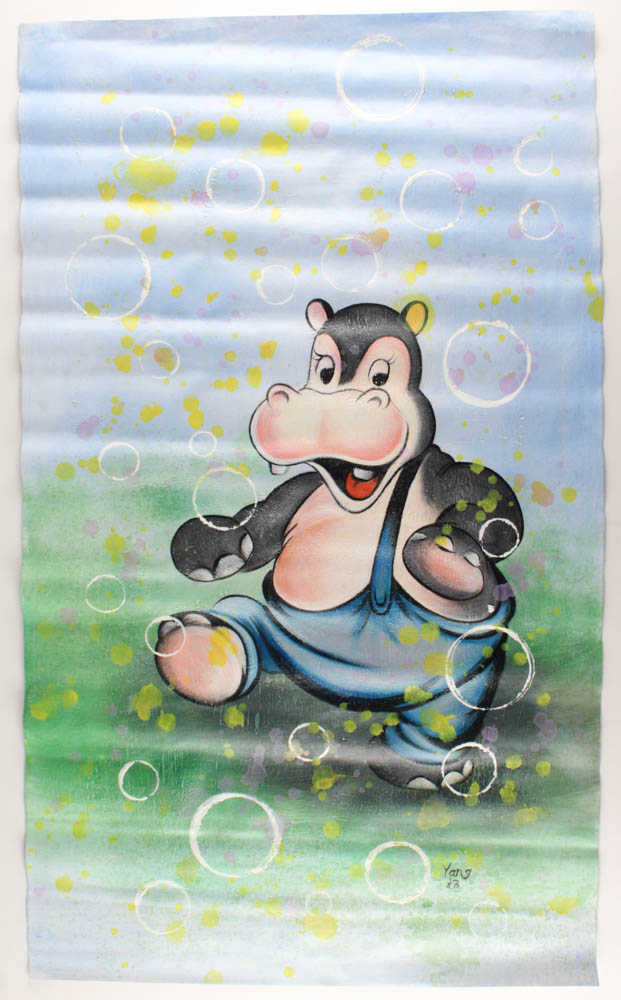 Rodney Weng Signed “Pink Hippo” 25.5x45 Original Oil Panting on Linen (PA LOA) at PristineAuction.com Rodney Weng Signed “Pink Hippo” 25.5x45 Original Oil Panting on Linen (PA LOA) at PristineAuction.com