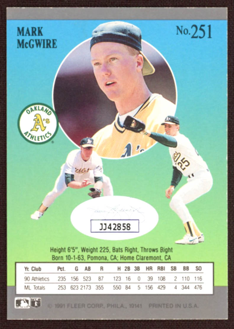Mark McGwire Signed 1991 Ultra #251 (JSA COA) at PristineAuction.com Mark McGwire Signed 1991 Ultra #251 (JSA COA) at PristineAuction.com