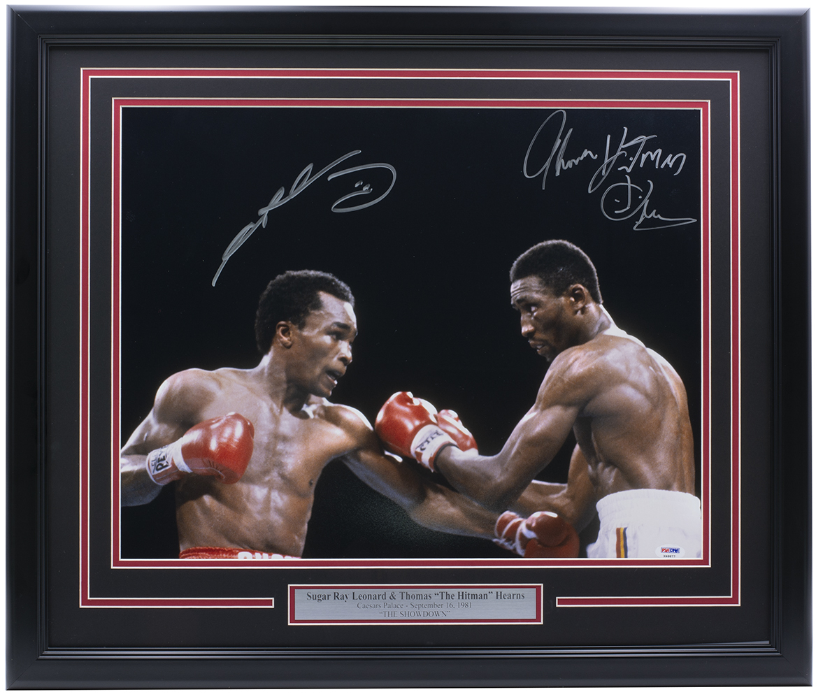 Thomas "Hitman" Hearns & Sugar Ray Leonard Signed 22x27 Custom Framed Photo Display (PSA COA) at PristineAuction.com Thomas "Hitman" Hearns & Sugar Ray Leonard Signed 22x27 Custom Framed Photo Display (PSA COA) at PristineAuction.com