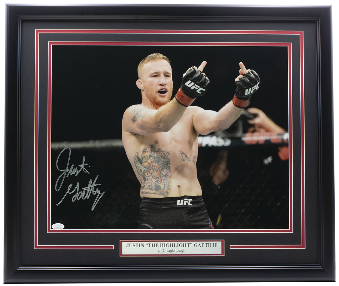 Justin Gaethje Signed UFC 22x27 Custom Framed Photo (JSA COA) at PristineAuction.com Justin Gaethje Signed UFC 22x27 Custom Framed Photo (JSA COA) at PristineAuction.com