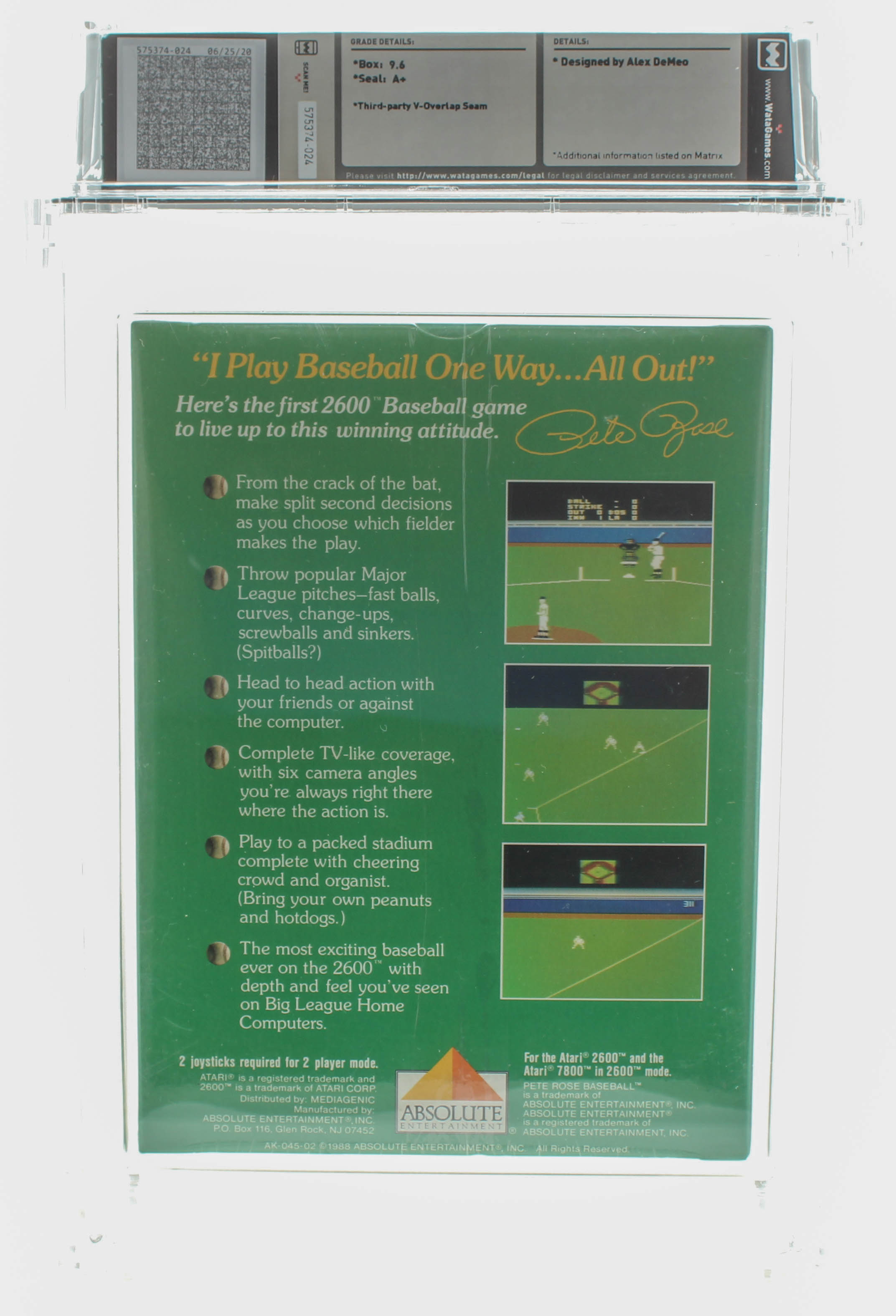 1988 "Pete Rose Baseball" Atari 2600 Video Game (WATA 9.6) at PristineAuction.com 1988 "Pete Rose Baseball" Atari 2600 Video Game (WATA 9.6) at PristineAuction.com