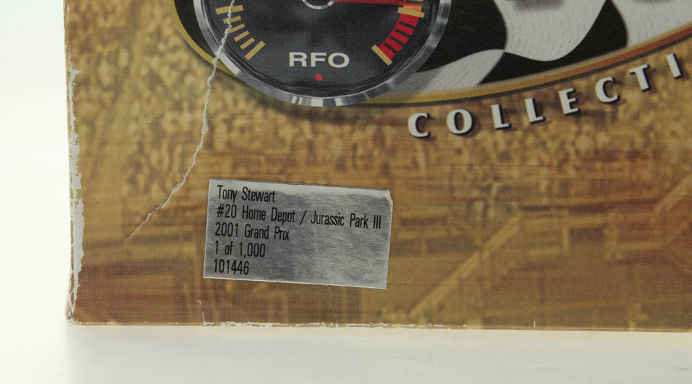 Tony Stewart LE #20 Home Depot / Jurassic Park III 2001 Grand Prix 24KT 1:24 Scale Die Cast Car at PristineAuction.com Tony Stewart LE #20 Home Depot / Jurassic Park III 2001 Grand Prix 24KT 1:24 Scale Die Cast Car at PristineAuction.com