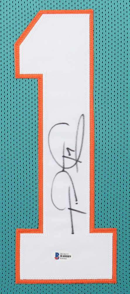 Tua Tagovailoa Signed 35x43 Custom Framed Jersey (Beckett Hologram) at PristineAuction.com Tua Tagovailoa Signed 35x43 Custom Framed Jersey (Beckett Hologram) at PristineAuction.com