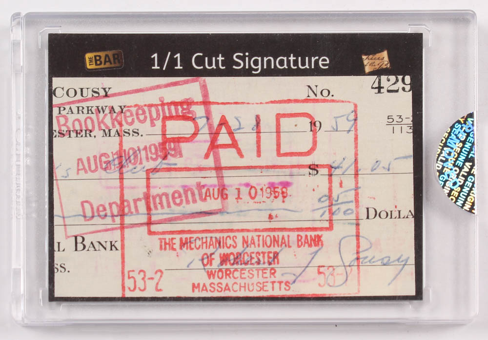 Bob Cousy Signed 2.5x3.5 Cut (JSA Encapsulated) at PristineAuction.com Bob Cousy Signed 2.5x3.5 Cut (JSA Encapsulated) at PristineAuction.com