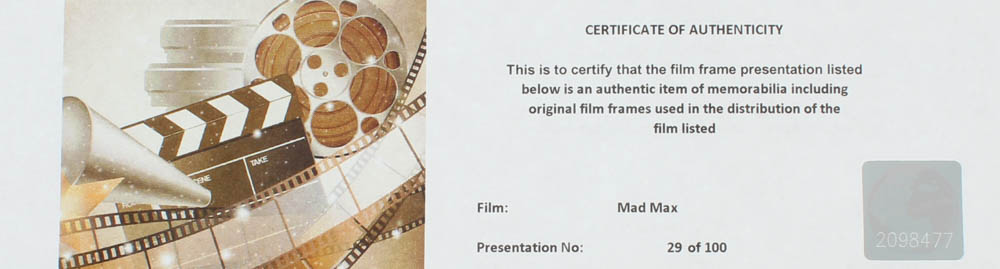 "Mad Max" LE 8x10 Custom Matted Original Film / Movie Cell Display at PristineAuction.com "Mad Max" LE 8x10 Custom Matted Original Film / Movie Cell Display at PristineAuction.com