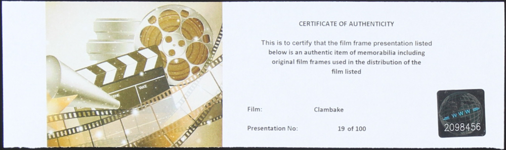 "Clambake" LE 8x10 Custom Matted Original Film / Movie Cell Display at PristineAuction.com "Clambake" LE 8x10 Custom Matted Original Film / Movie Cell Display at PristineAuction.com