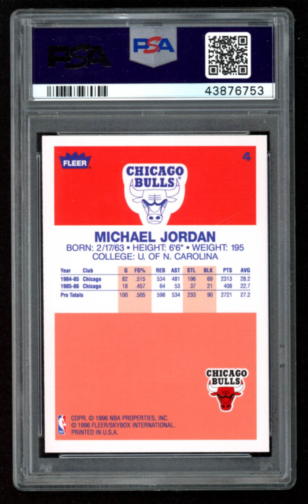 Michael Jordan 1996-97 Fleer Decade of Excellence #4 (PSA 9) at PristineAuction.com Michael Jordan 1996-97 Fleer Decade of Excellence #4 (PSA 9) at PristineAuction.com