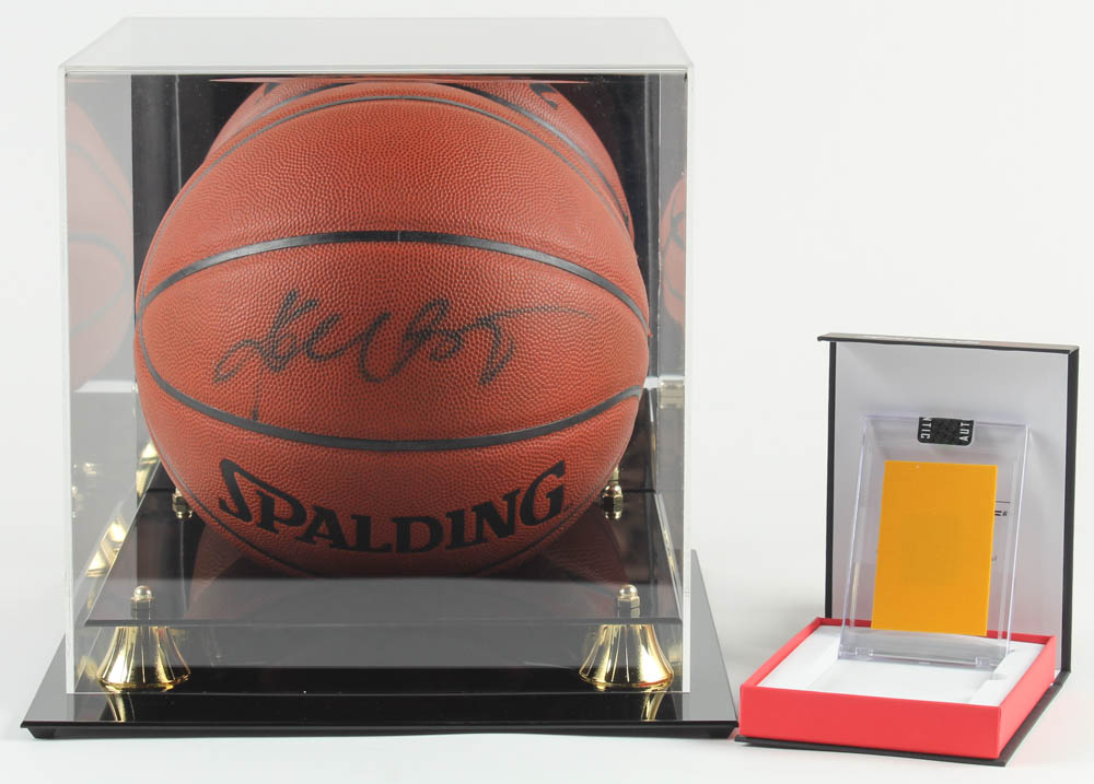Lot of (2) Kobe Bryant Items With Signed NBA Basketball With Display Case & 1999 Game Worn Warm Ups Piece (Beckett LOA & PSA Hologram) at PristineAuction.com Lot of (2) Kobe Bryant Items With Signed NBA Basketball With Display Case & 1999 Game Worn Warm Ups Piece (Beckett LOA & PSA Hologram) at PristineAuction.com