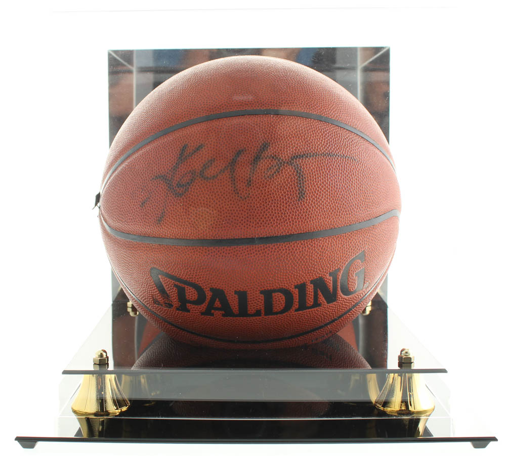 Lot of (2) Kobe Bryant Items With Signed NBA Basketball With Display Case & 1999 Game Worn Warm Ups Piece (Beckett LOA & PSA Hologram) at PristineAuction.com Lot of (2) Kobe Bryant Items With Signed NBA Basketball With Display Case & 1999 Game Worn Warm Ups Piece (Beckett LOA & PSA Hologram) at PristineAuction.com