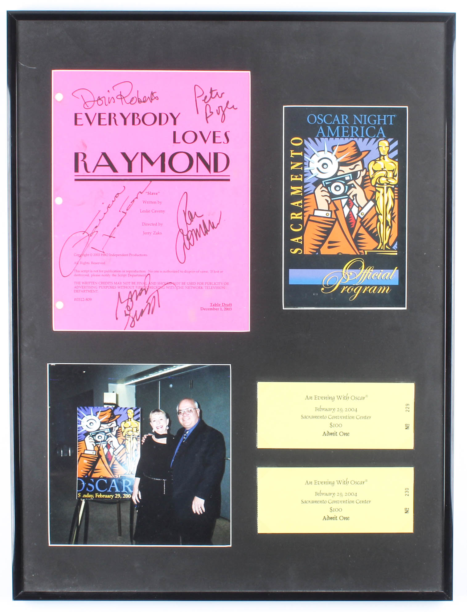 "Everybody Loves Raymond" 18.5x24.5 Custom Framed Script Doris Roberts Cover Display Signed by (5) with Doris Roberts, Patricia Heaton, Ray Romano, Peter Boyle, & Brad Garrett with Tickets & Photos (JSA ALOA) at PristineAuction.com "Everybody Loves Raymond" 18.5x24.5 Custom Framed Script Doris Roberts Cover Display Signed by (5) with Doris Roberts, Patricia Heaton, Ray Romano, Peter Boyle, & Brad Garrett with Tickets & Photos (JSA ALOA) at PristineAuction.com