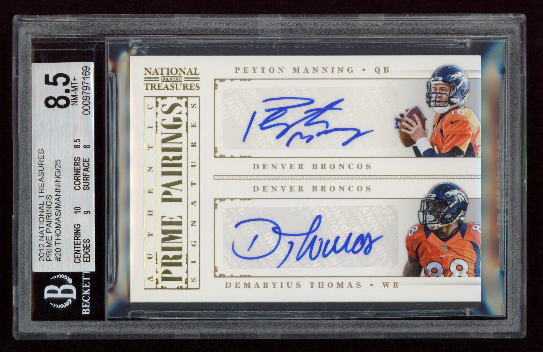 Peyton Manning / Demaryius Thomas 2012 Panini National Treasures Prime Pairings #20 (BGS 8.5) at PristineAuction.com Peyton Manning / Demaryius Thomas 2012 Panini National Treasures Prime Pairings #20 (BGS 8.5) at PristineAuction.com