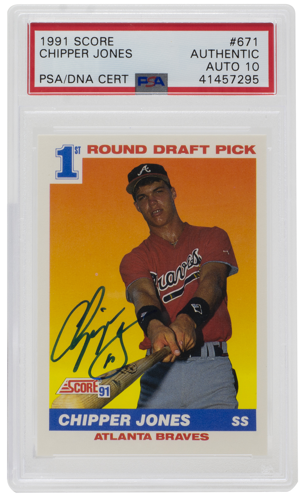 Chipper Jones Signed 1991 Score #671 RC (PSA) at PristineAuction.com Chipper Jones Signed 1991 Score #671 RC (PSA) at PristineAuction.com
