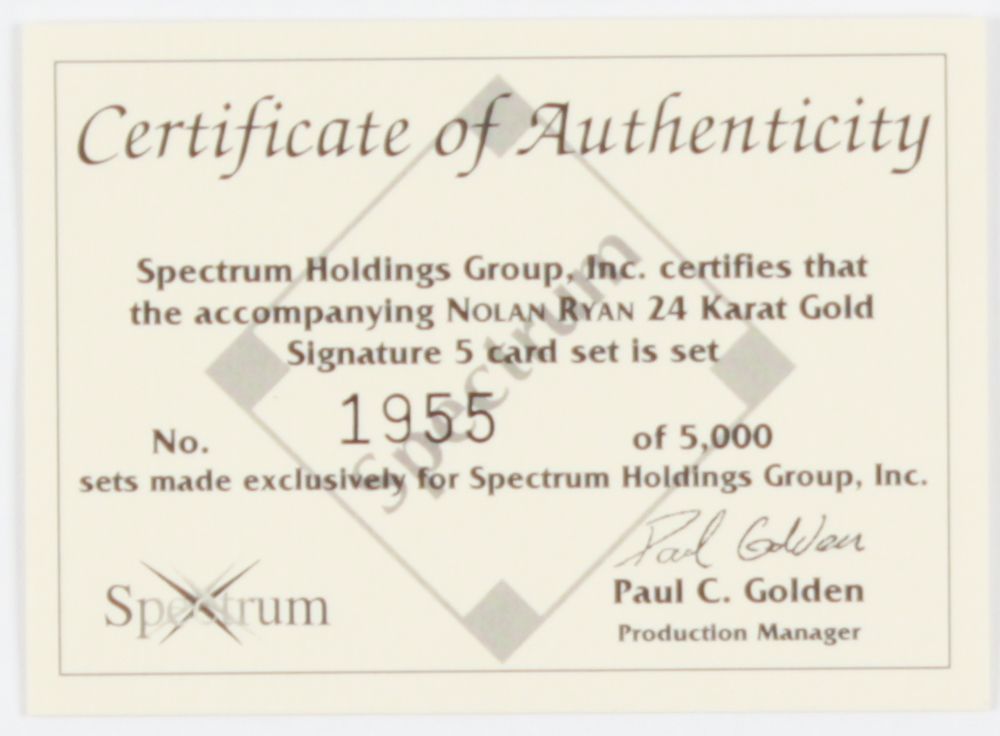 Complete Set of (5) Nolan Ryan 1993 Spectrum Ryan 5 Baseball Cards at PristineAuction.com Complete Set of (5) Nolan Ryan 1993 Spectrum Ryan 5 Baseball Cards at PristineAuction.com