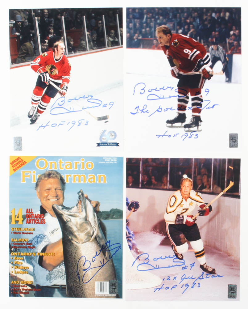 Lot of (4) Bobby Hull Signed 8x10 Photos Inscribed "HOF 1983", "The Golden Jet" & "12x NHL All Star" (Hull Hologram) at PristineAuction.com Lot of (4) Bobby Hull Signed 8x10 Photos Inscribed "HOF 1983", "The Golden Jet" & "12x NHL All Star" (Hull Hologram) at PristineAuction.com
