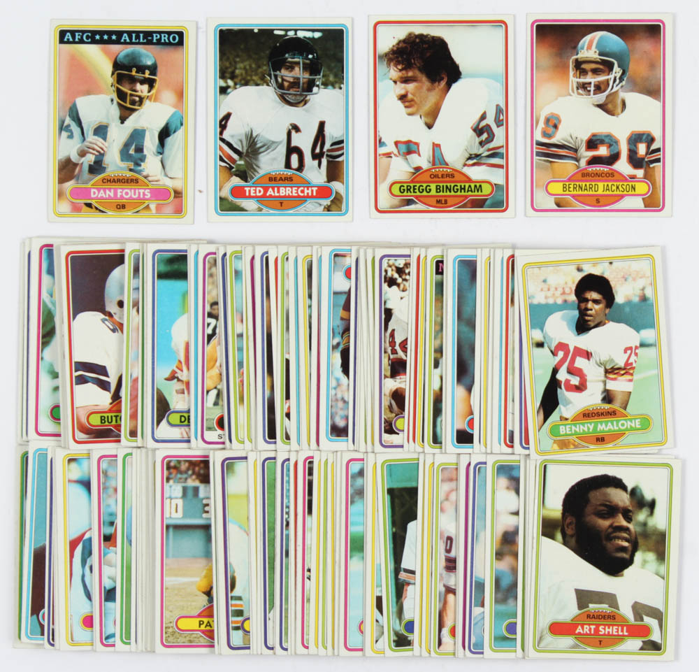 Complete Set of (528) 1980 Topps Football Cards with #520 Dan Fouts, #519 Ted Albrecht, #518 Gregg Bingham, #521 Bernard Jackson