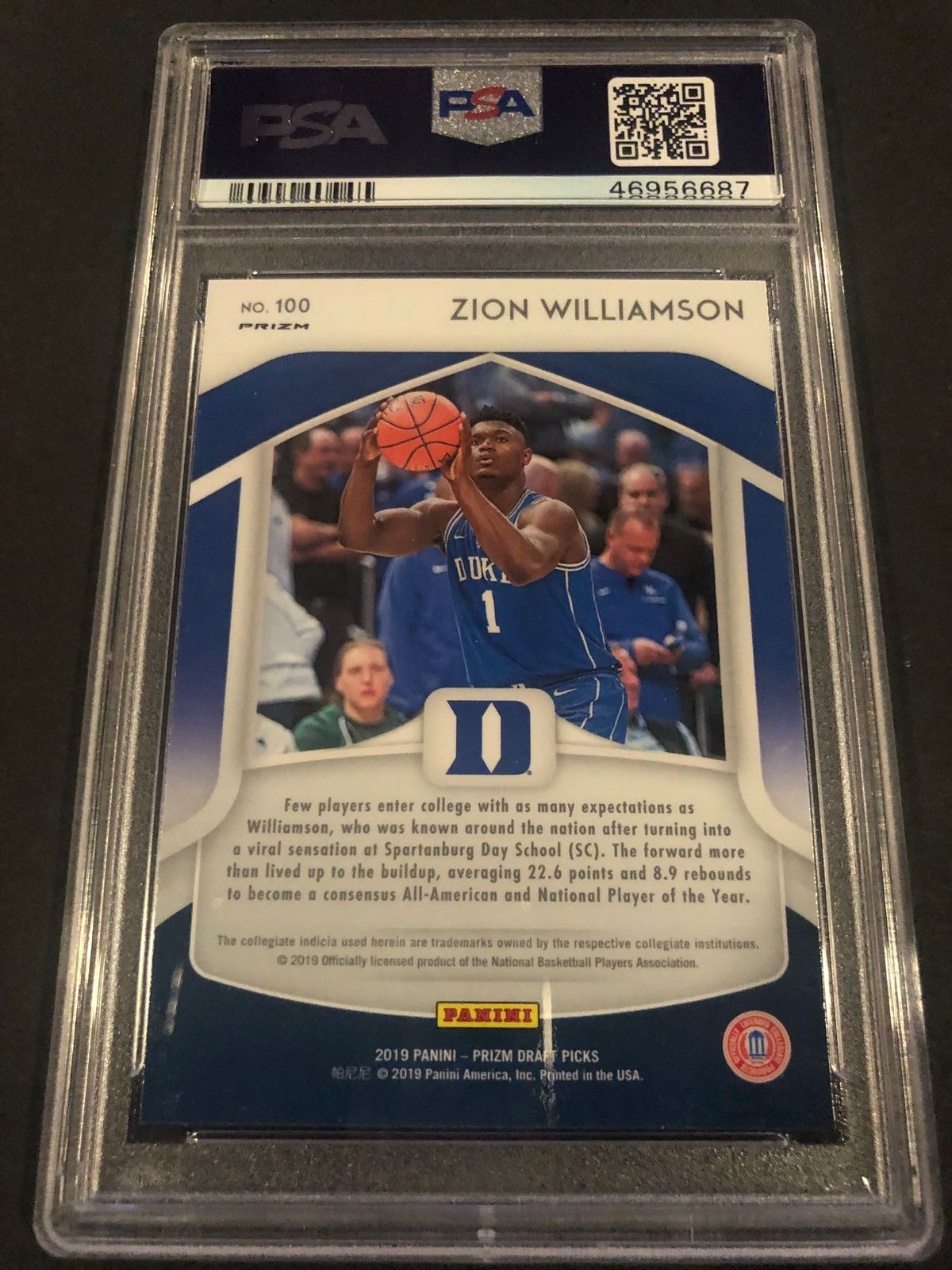 Zion Williamson 2019-20 Panini Prizm Draft Picks Purple Prizm #100 All-American (PSA 9) at PristineAuction.com Zion Williamson 2019-20 Panini Prizm Draft Picks Purple Prizm #100 All-American (PSA 9) at PristineAuction.com