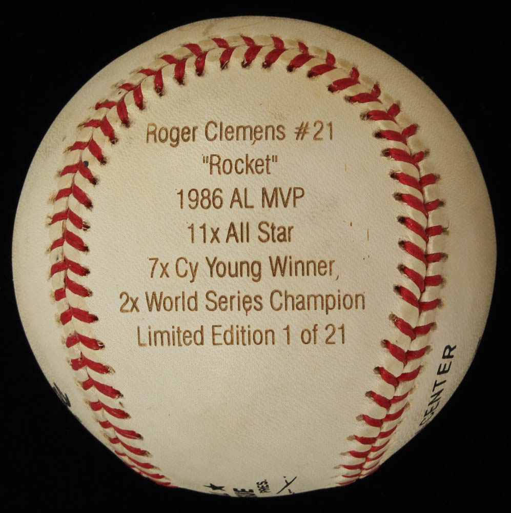 Roger Clemens Signed LE ONL Career Stat Engraved Baseball (JSA COA) at PristineAuction.com Roger Clemens Signed LE ONL Career Stat Engraved Baseball (JSA COA) at PristineAuction.com