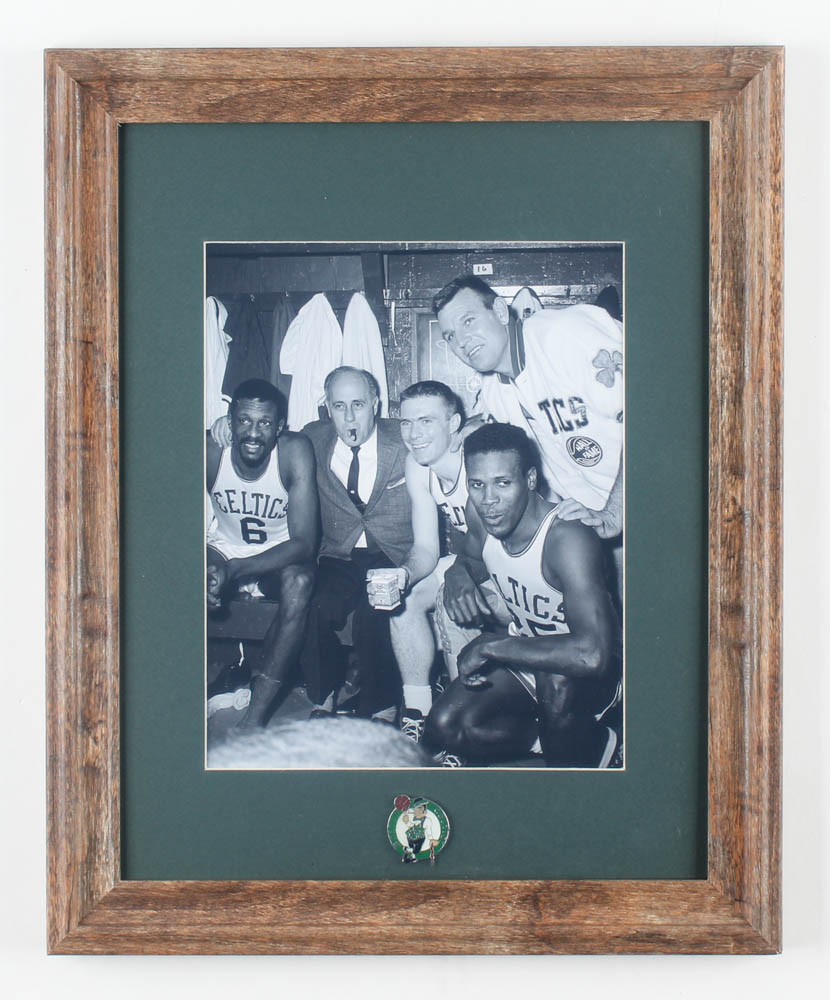 Bill Russell & Red Auerbach Celtics 13x16 Custom Framed Photo Display With Celtics Pin at PristineAuction.com Bill Russell & Red Auerbach Celtics 13x16 Custom Framed Photo Display With Celtics Pin at PristineAuction.com