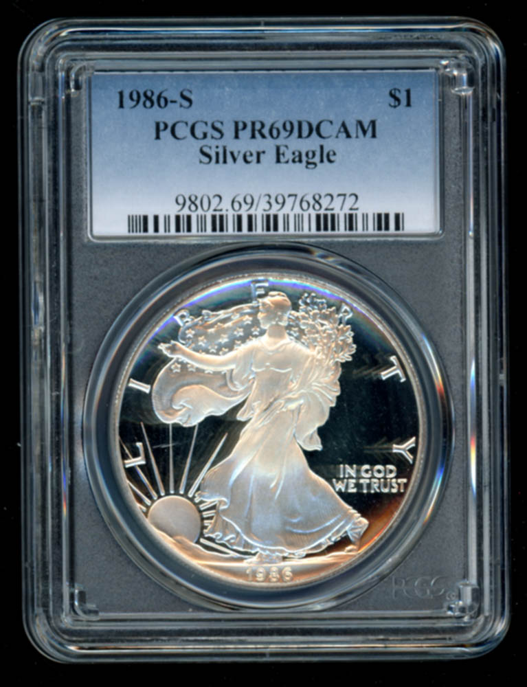 1986-S American Silver Eagle $1 One-Dollar Coin (PCGS PR69 Deep Cameo) at PristineAuction.com 1986-S American Silver Eagle $1 One-Dollar Coin (PCGS PR69 Deep Cameo) at PristineAuction.com