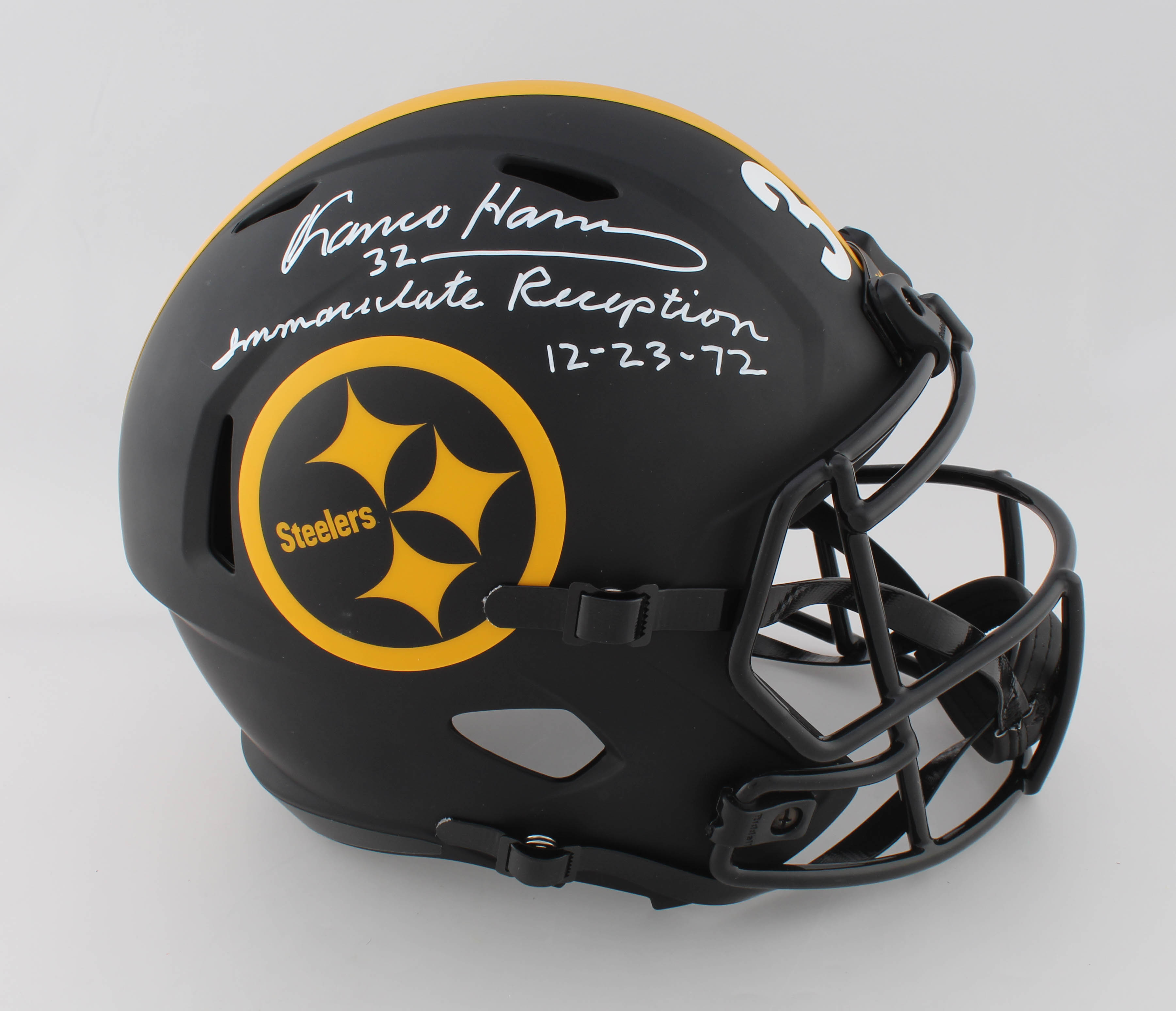 Franco Harris Signed Steelers Eclipse Alternate Speed Full-Size Helmet Inscribed "Immaculate Reception 12-23-72" (Beckett COA) at PristineAuction.com Franco Harris Signed Steelers Eclipse Alternate Speed Full-Size Helmet Inscribed "Immaculate Reception 12-23-72" (Beckett COA) at PristineAuction.com