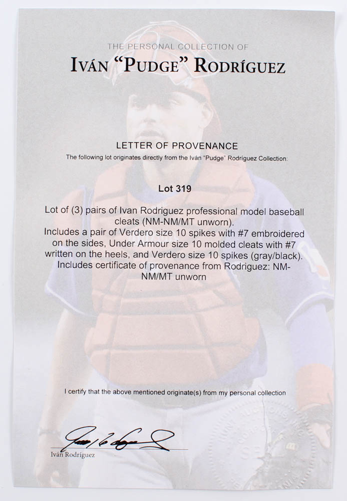 Ivan Rodriguez Pair of (2) Game Issued Verdero Baseball Cleats (Rodriguez COA) at PristineAuction.com Ivan Rodriguez Pair of (2) Game Issued Verdero Baseball Cleats (Rodriguez COA) at PristineAuction.com