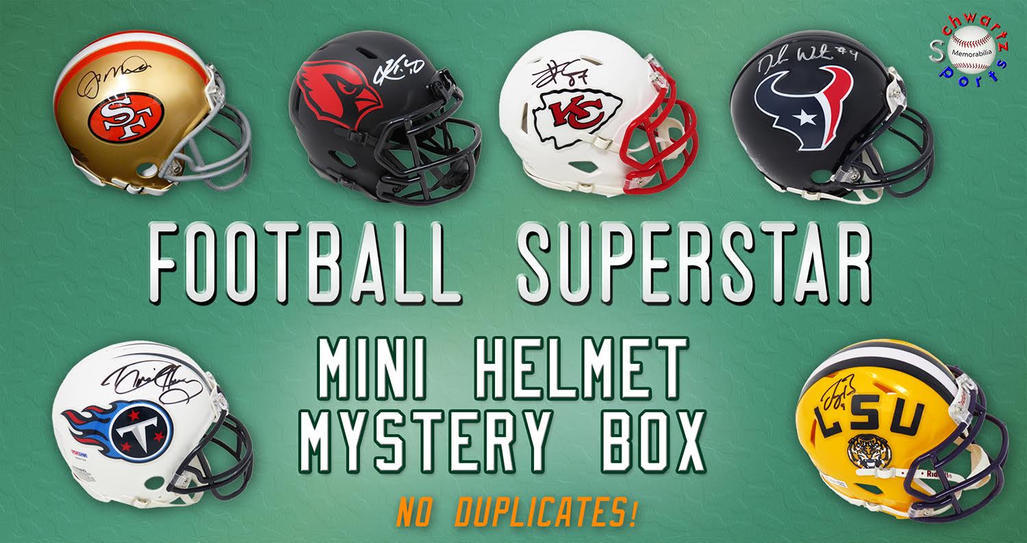 Schwartz Sports Football Superstar Signed Mini Helmet Mystery Box - Series 4 (Limited to 75) – NO DUPLICATES!!! at PristineAuction.com Schwartz Sports Football Superstar Signed Mini Helmet Mystery Box - Series 4 (Limited to 75) – NO DUPLICATES!!! at PristineAuction.com