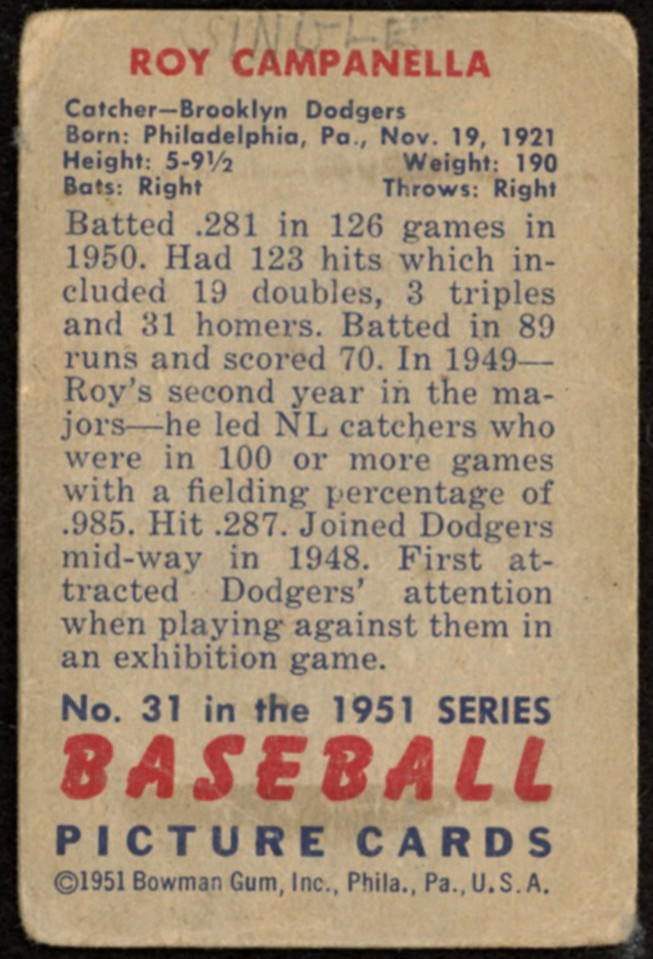 Roy Campanella 1951 Bowman #31 at PristineAuction.com Roy Campanella 1951 Bowman #31 at PristineAuction.com