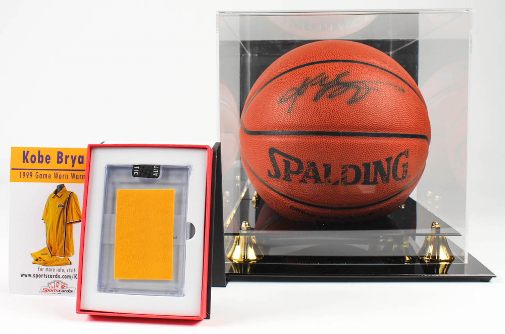Lot of (2) Kobe Bryant Items With Signed NBA Basketball With Display Case & 1999 Game Worn Warm Ups Piece (Beckett LOA & PSA Hologram) at PristineAuction.com Lot of (2) Kobe Bryant Items With Signed NBA Basketball With Display Case & 1999 Game Worn Warm Ups Piece (Beckett LOA & PSA Hologram) at PristineAuction.com