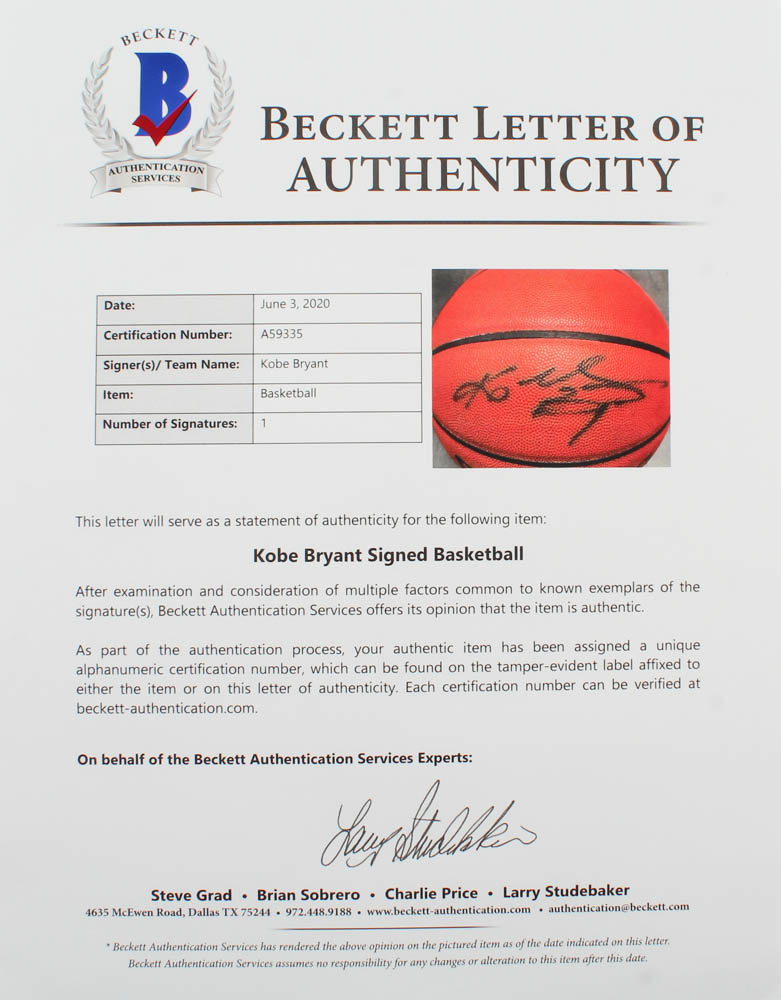 Lot of (2) Kobe Bryant Items With Signed NBA Basketball With Display Case & 1999 Game Worn Warm Ups Piece (Beckett LOA & PSA Hologram) at PristineAuction.com Lot of (2) Kobe Bryant Items With Signed NBA Basketball With Display Case & 1999 Game Worn Warm Ups Piece (Beckett LOA & PSA Hologram) at PristineAuction.com