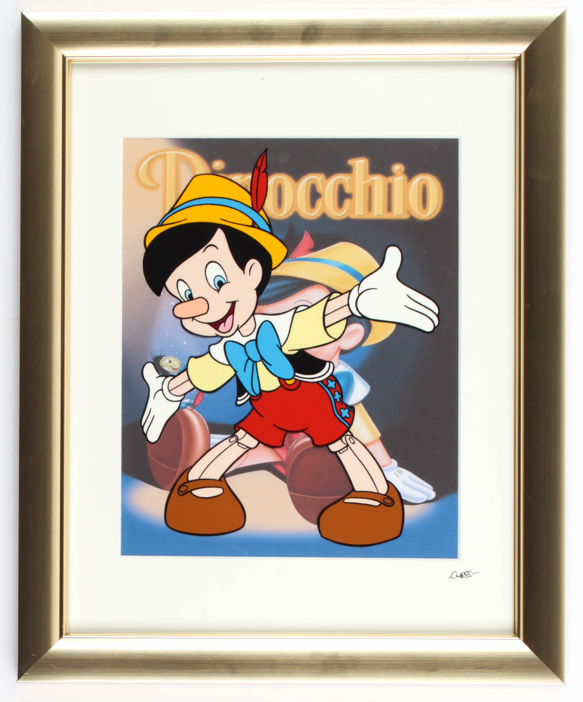 Walt Disney's "Pinocchio" 13x16 Custom Framed Hand-Painted Animation Cel at PristineAuction.com Walt Disney's "Pinocchio" 13x16 Custom Framed Hand-Painted Animation Cel at PristineAuction.com