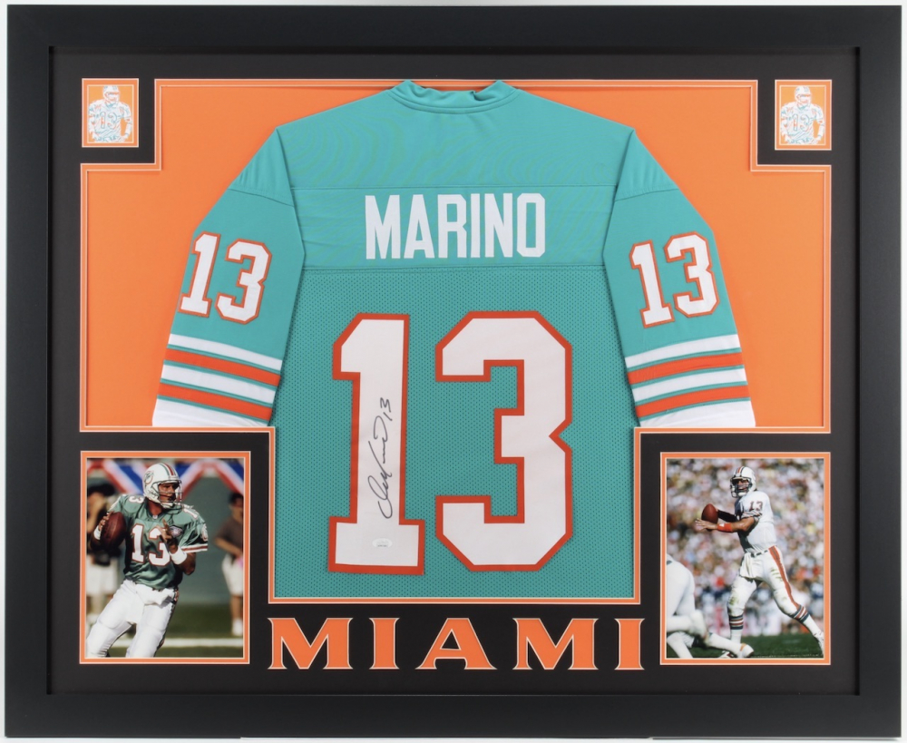 Dan Marino Signed 35x43 Custom Framed Jersey (JSA COA) (Imperfect) at PristineAuction.com Dan Marino Signed 35x43 Custom Framed Jersey (JSA COA) (Imperfect) at PristineAuction.com