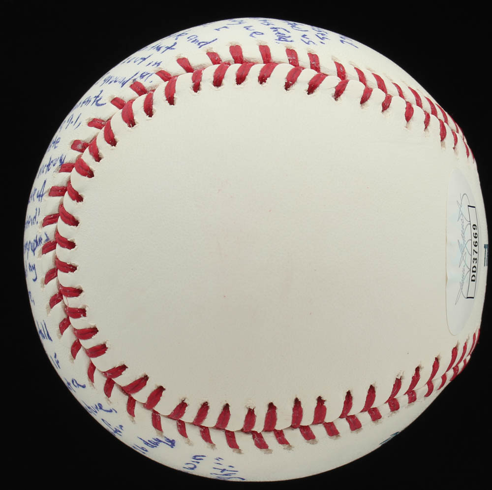 Jay Hook - Hand Written & Signed Story OML Baseball - "First New York Mets Win - April 23, 1962" (Stallard COA & JSA COA) at PristineAuction.com Jay Hook - Hand Written & Signed Story OML Baseball - "First New York Mets Win - April 23, 1962" (Stallard COA & JSA COA) at PristineAuction.com