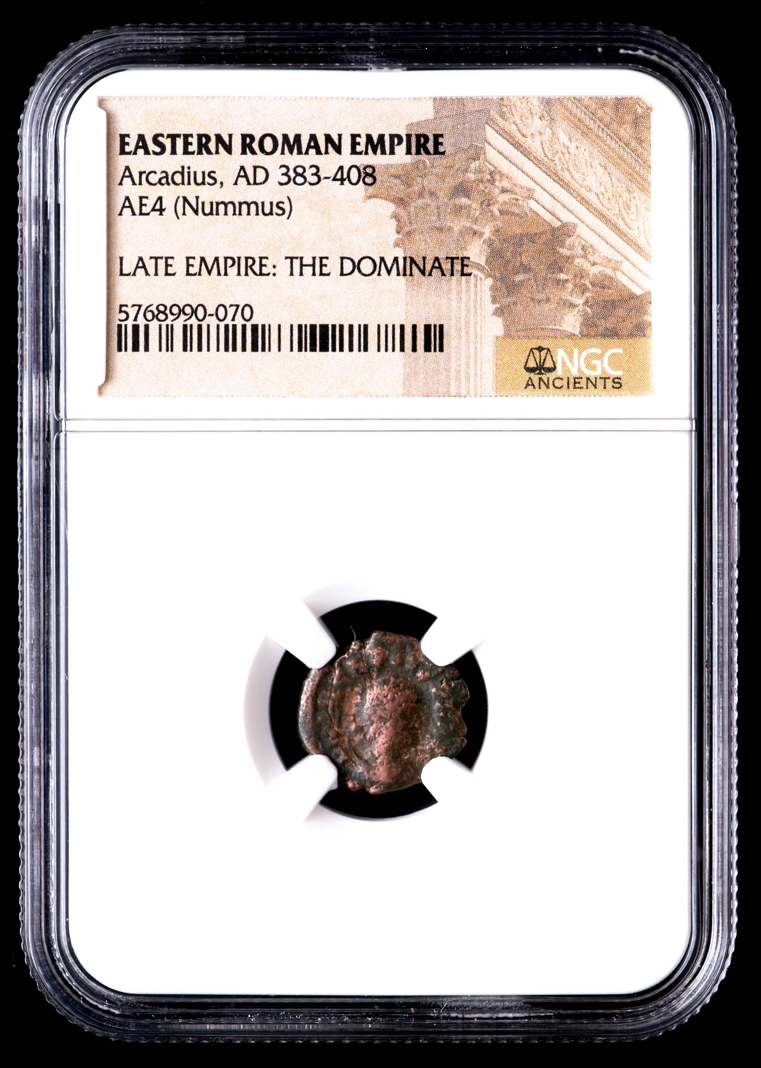 Arcadius - AD 383-408 -AE4 (Nummus) - Eastern Roman Empire Bronze Coin (NGC Encapsulated) at PristineAuction.com Arcadius - AD 383-408 -AE4 (Nummus) - Eastern Roman Empire Bronze Coin (NGC Encapsulated) at PristineAuction.com